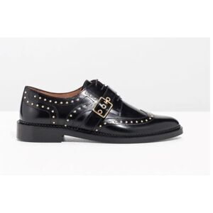 & OTHER STORIES sz9.5 Black Wingtip Oxfords Gold Studded Patent Leather Brogues
